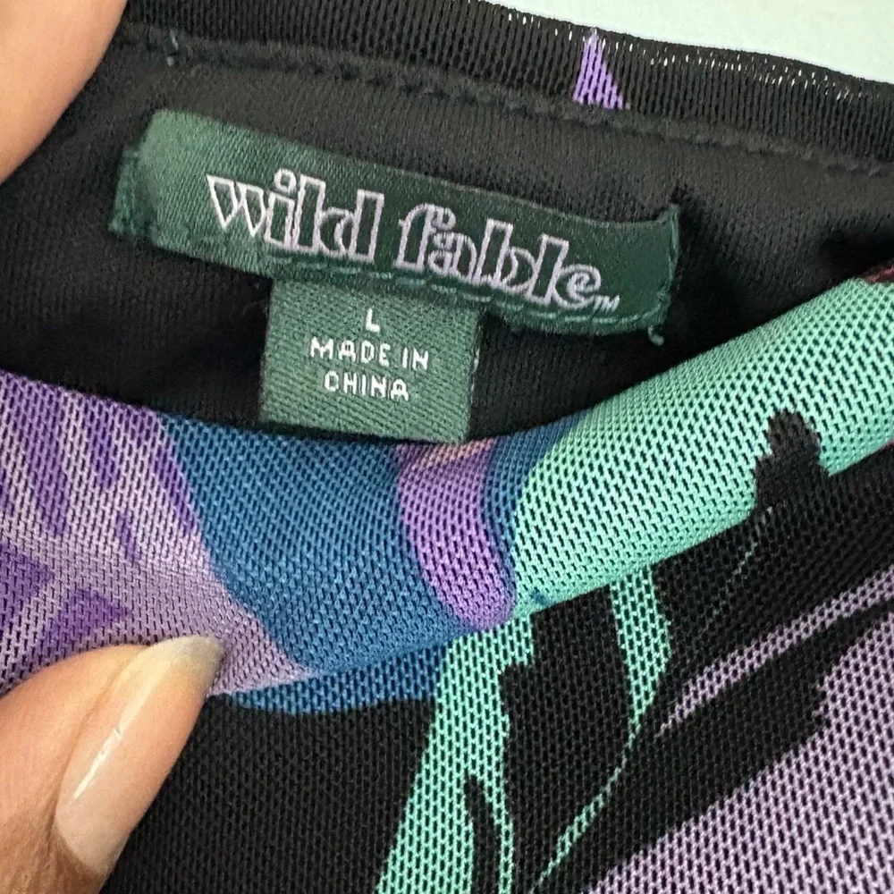 Wild Fable Womens Mesh Side Ruched Mini Skirt Large Black Tropical Leaf Print - Picture 11 of 16